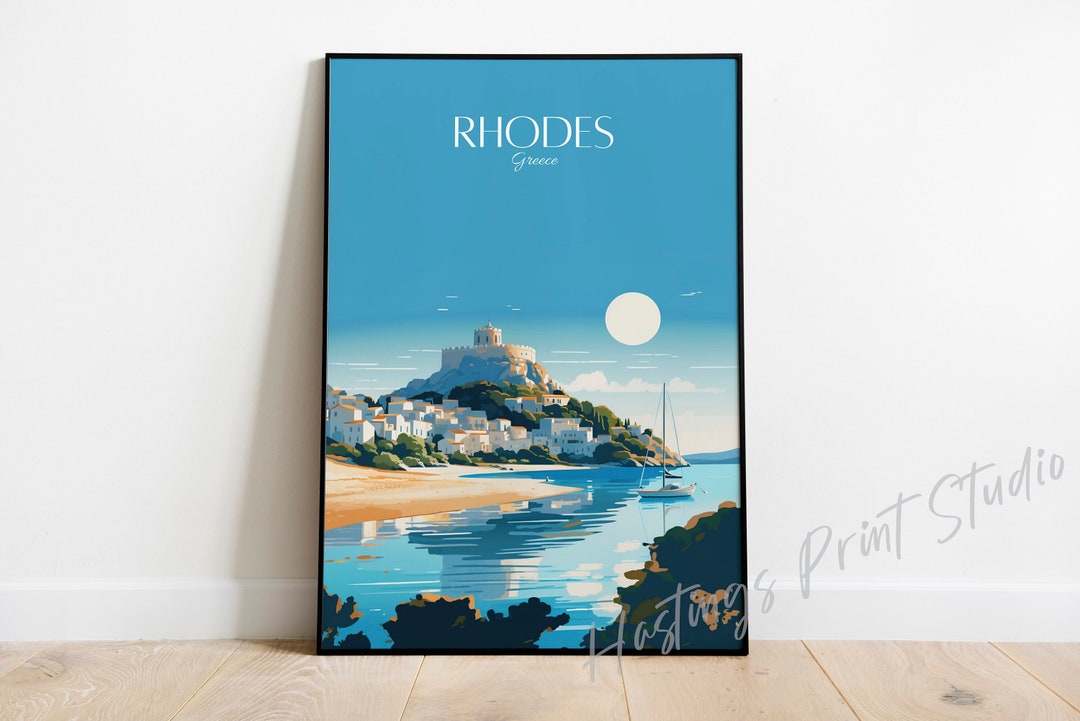 Plaque Murale Métallique Rétro Rhodes Grèce - 30x30 Cm, Aluminium, Décoration Intérieur/extérieur