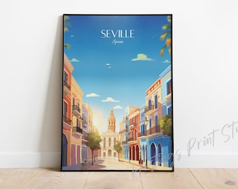 Seville Spain Travel Print: Vintage Modern Home Decor