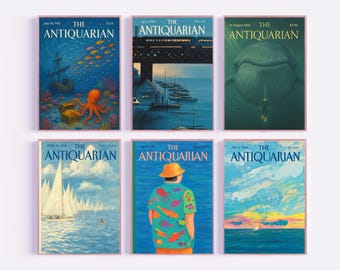 Stampe artistiche di copertine di riviste d'epoca: set acquatico in stile New Yorker