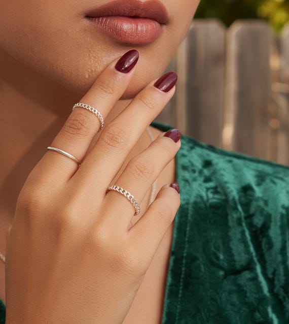 Unique Ring Set, Curb Link Chain Ring, Simple Ban… - image 3