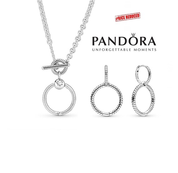 Pandora Jewellery Set Necklace & Earrings, Sterling Silver O Pendant and  Silver Cable, Silver Double Circe Hoop Earrings, Pandora Moments,uk - Etsy  UK