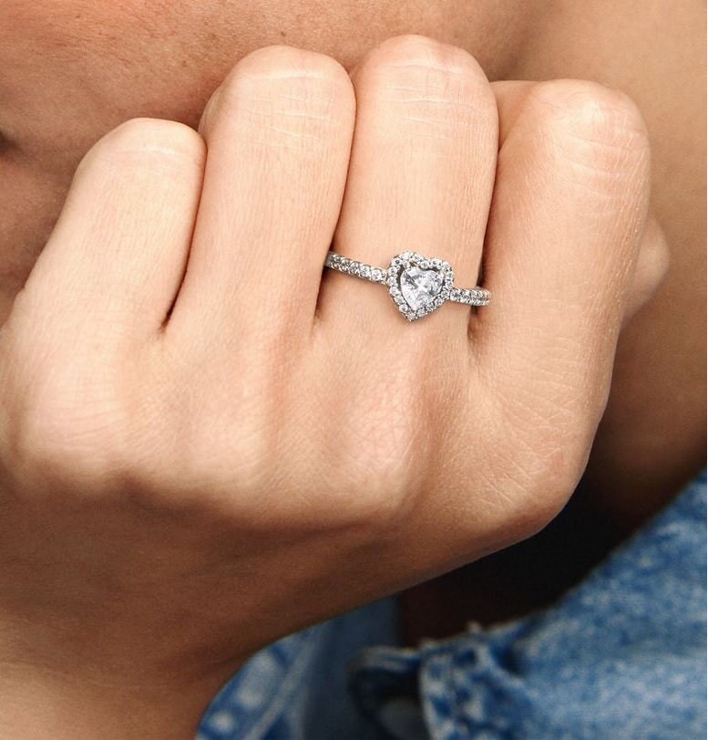 Silver Pandora Elevated Heart Ring Women Love Ring Clear Etsy UK