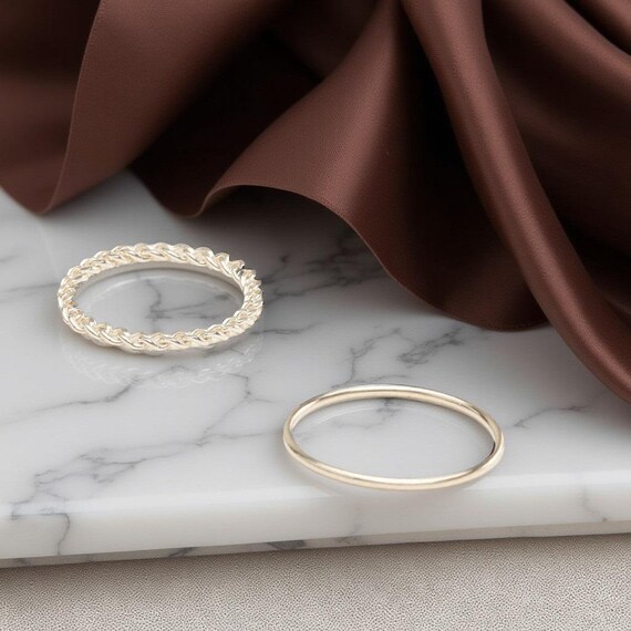 Unique Ring Set, Curb Link Chain Ring, Simple Ban… - image 2