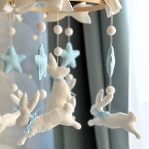 Bunny Baby Mobile – Woodland Felt Crib Mobile – Jumping Peter Rabbit Nursery Decor & Baby Shower Gift