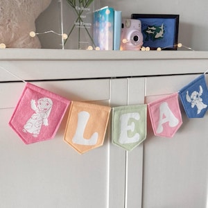 Handmade Name Garland with Hawaiian Space Friends – Unique Baby Gift – Custom Felt Name Garland – Nursery Decor – Baby Shower Gift