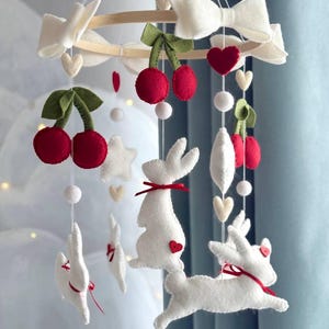 Bunny Baby Mobile with Сherry – Woodland Crib Mobile – Neutral Nursery Decor & Baby Shower Gift
