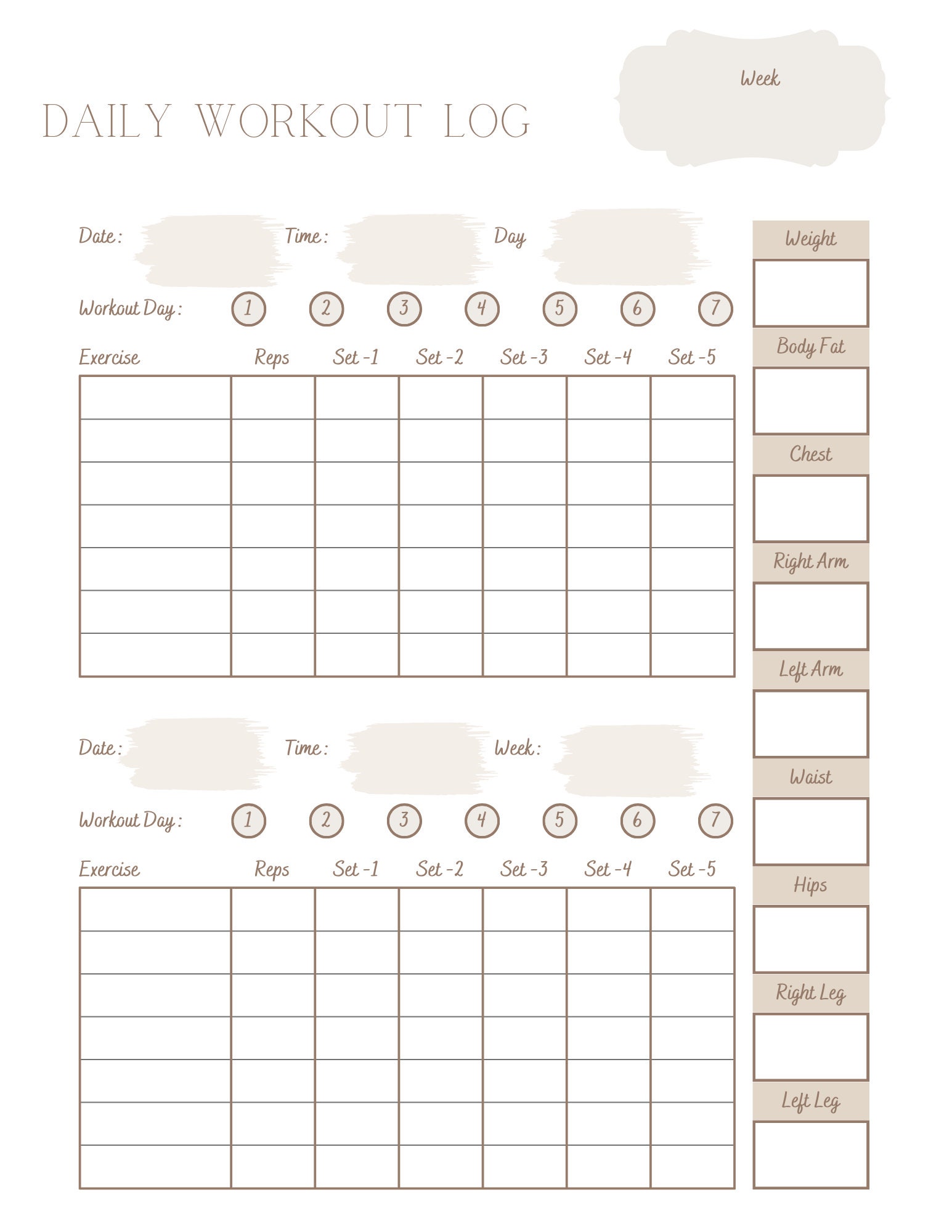 Daily Workout Printable Planner for Staying on Track in the Gym or at ...