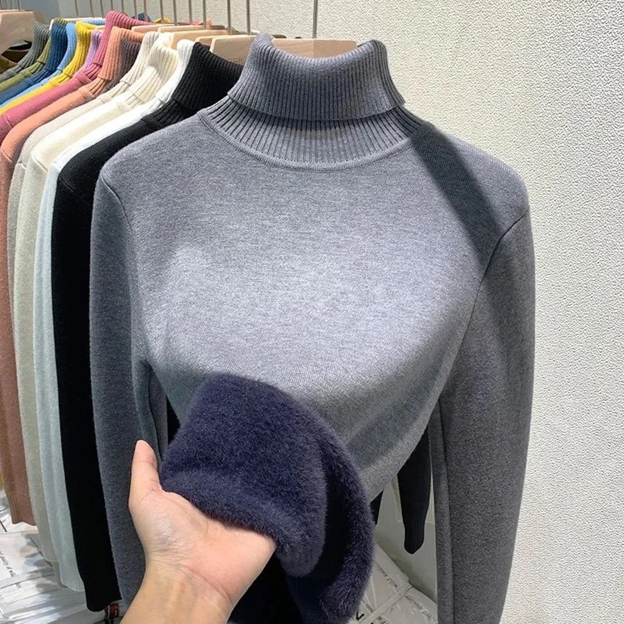 Turtleneck Sweater Women Korean Fashion Lined Warm Sueter Knitted ...