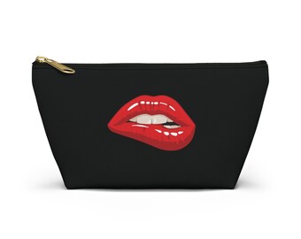 Bolsa de maquillaje negra con bolsa de accesorios para labios con bolsa de viaje con fondo en T