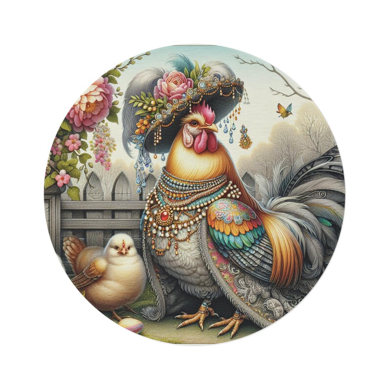 Whimsical Rooster Round Rug, Farmhouse Decor, Boho Chic Area Rug ...