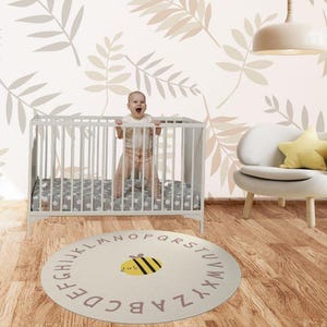 Cute Bee Round Rug, Child&#39;s Room Decor, Playroom Accent, Personalized Nursery Mat, Fun Alphabet Design