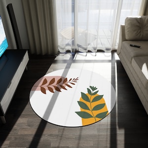 Boho Leaf Round Rug Office Livingroom