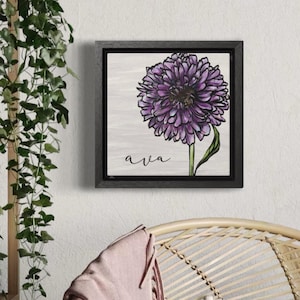 September Aster Birth Flower Framed | Personalized Flower Name Art | Custom Wall Art Canvas Print | Unique Floral Birthday Gift Hand Drawn