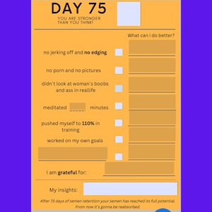 SemenRetention/NoFap diary/notebook (100 days Challenge) english digital planner, fillable by yourself, 100 motivating qoutes