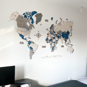 Cadeau de pendaison de crémaillère, carte du monde en bois 3D, carte du monde en bois, carte du monde 3D, grande carte, carte du monde en bois 3D