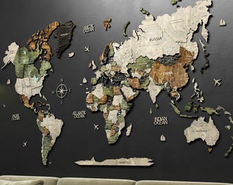 3D Wooden World Map Wall Decor: Rustic Travelers Push Pin Map