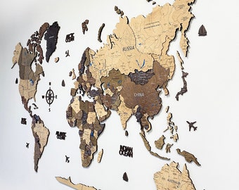 Wood World Map Wall Art, Push Pin World Map, 5th Anniversary Gift, Family, Unique Wall Art, Apartment Decor,Housewarming Gift