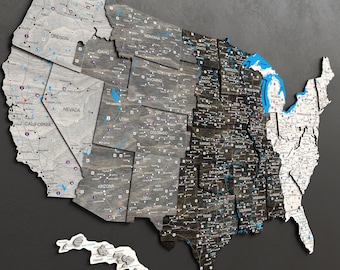 USA Time Zone Wooden Map: Push Pin Travel Decor