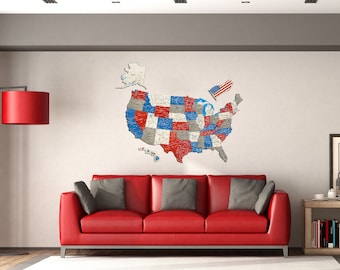 USA Wooden Wall Map, Push Pin Travel Map, Housewarming Gift