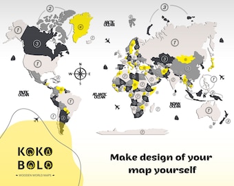 Custom Wood World Map: DIY Color Design, Home or Office Decor