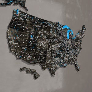 Carte des États-Unis pour décoration d'intérieur en bois, cadeau de 5e anniversaire pour voyageurs, art mural carte des États-Unis avec punaises