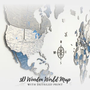 Blue World Map, Where We Met Map, Decorative Maps, Weltkarte Holz, Push Pin Map