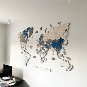 Grande carte d'art mural 3D en bois, nouvelle carte du monde pour la maison, carte du monde pour bureau, carte avec punaises, cadeau pour couple