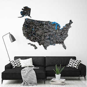 Mappa in legno nera degli USA, stampa mappa degli USA, mappa in legno degli USA, mappa in legno degli Stati Uniti, mappa da appendere alla parete, mappa dettagliata, mappa stampata, arredamento per la casa