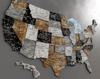 Wood United States Map: Push Pin Wall Decor, Anniversary Gift