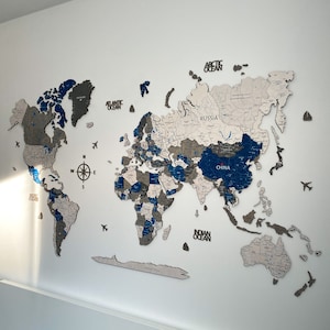Home decor and gifts, Wooden wall map, World map, Wood world map, 3d world map, Home decor, Wooden world map, Carte du monde, World map pin