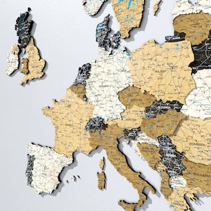 Carte de l'Europe en bois, carte de l'Europe, carte murale en bois de l'Europe, carte pour le bureau, art mural carte en bois, impression de carte en bois de l'Europe, Weltkarte holz