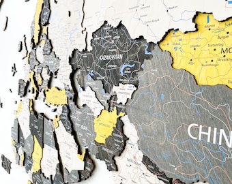 Wooden World Map Wall Art, Push Pin Travel Map