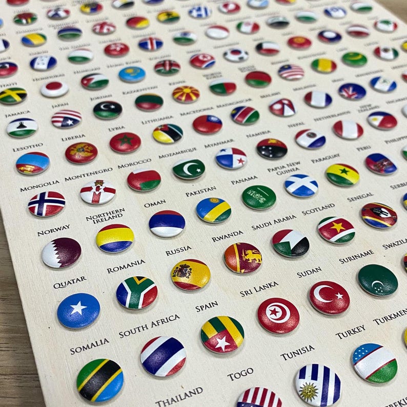 Push Pins National Flags for Wooden World Map