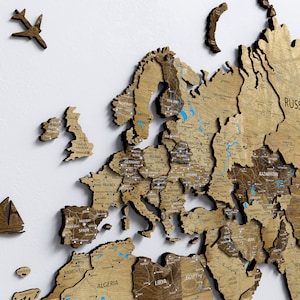 Carte du monde en bois, carte 3D en bois, art mural voyage en bois, grande carte du salon, grande carte murale, art mural tracker de voyage, décoration murale carte 3D