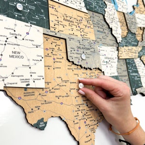 Carte en bois de voyage des États-Unis dans les 50 États, carte des États-Unis, cadeaux personnalisés, itinéraire de voyage