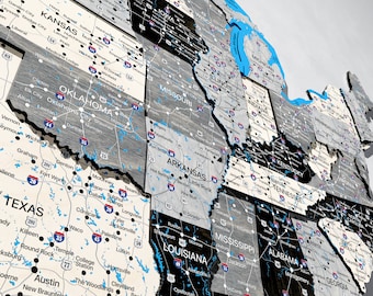 Wooden US Map Wall Art, Push Pin Travel Map