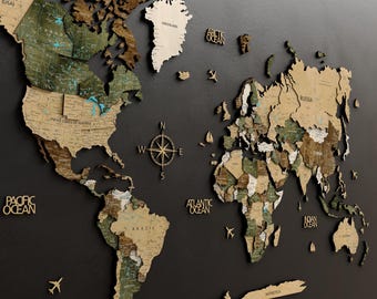 3D Wooden World Map Wall Art: Scandinavian Style with Push Pins