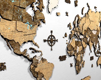 3D Wood World Map Wall Art: Heritage Style Apartment Decor