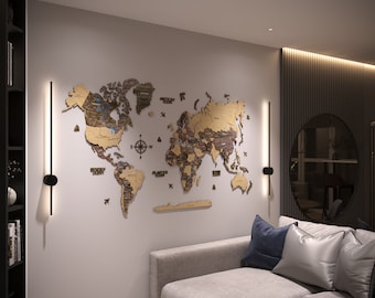 Mapa Mundi de Madeira para Decoração de Parede: Mapa de Viagem Decorativo