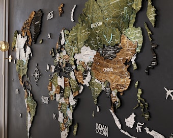 Wood World push pin map wall art, 5th wood anniversary gift for the home, Push pin travel map, Weltkarte Holz