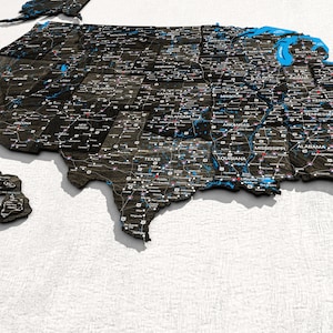 Carte des États-Unis en bois pour la maison ou le bureau, impression carte de voyage des États-Unis, carte des États-Unis en bois, décoration de bureau, carte des États-Unis
