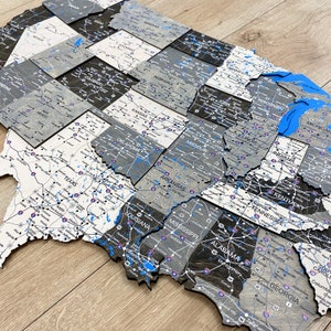 Carte des États-Unis, art mural en bois, carte des États-Unis avec impression couleur de rivières et de lacs, grande oeuvre d'art murale