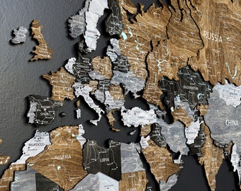 3D Wood World Map Wall Art: Dark Loft Style Apartment Decor