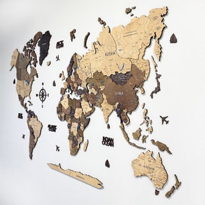 Mapa del mundo de madera en 3D, decoración de viaje, regalo para el 7.º aniversario imagen 6