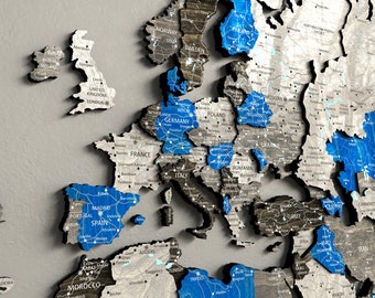 Push Pin World Map: Wooden Travel Wall Art - Floating Effect