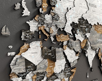 3D Wood World Map Wall Art: Multi-Layered Loft Style Decor