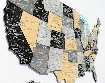 Wooden USA Map Wall Art, 50 States Travel Tracker (Multiple Sizes)