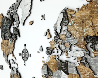 Couples Gift 3D Wooden World Map Wall Art, Push Pin Map, 5th Anniversary Decor