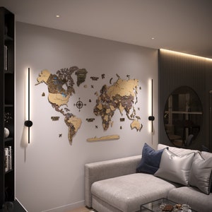 Mapa del mundo de madera en 3D, decoración de viaje, regalo para el 7.º aniversario imagen 2