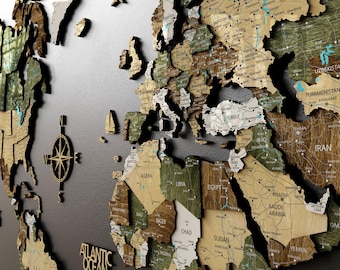 5th Anniversary Gift Wooden 3D World Push Pin Wall Art for Couples